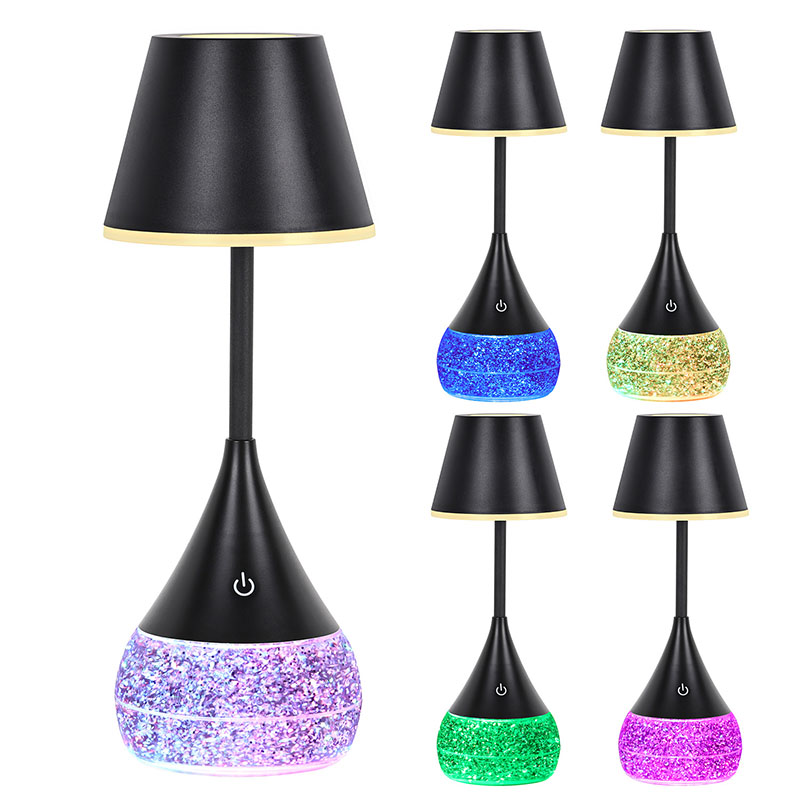 Lampu mejo cair kanthi bentuk logam